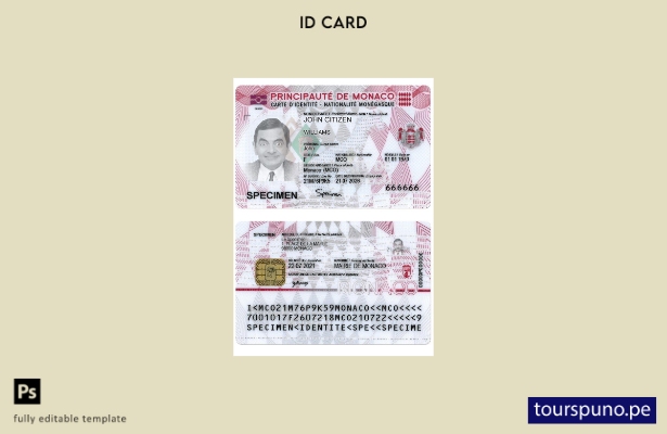 Plantilla de tarjeta de identificación digital de Mónaco lista para imprimir